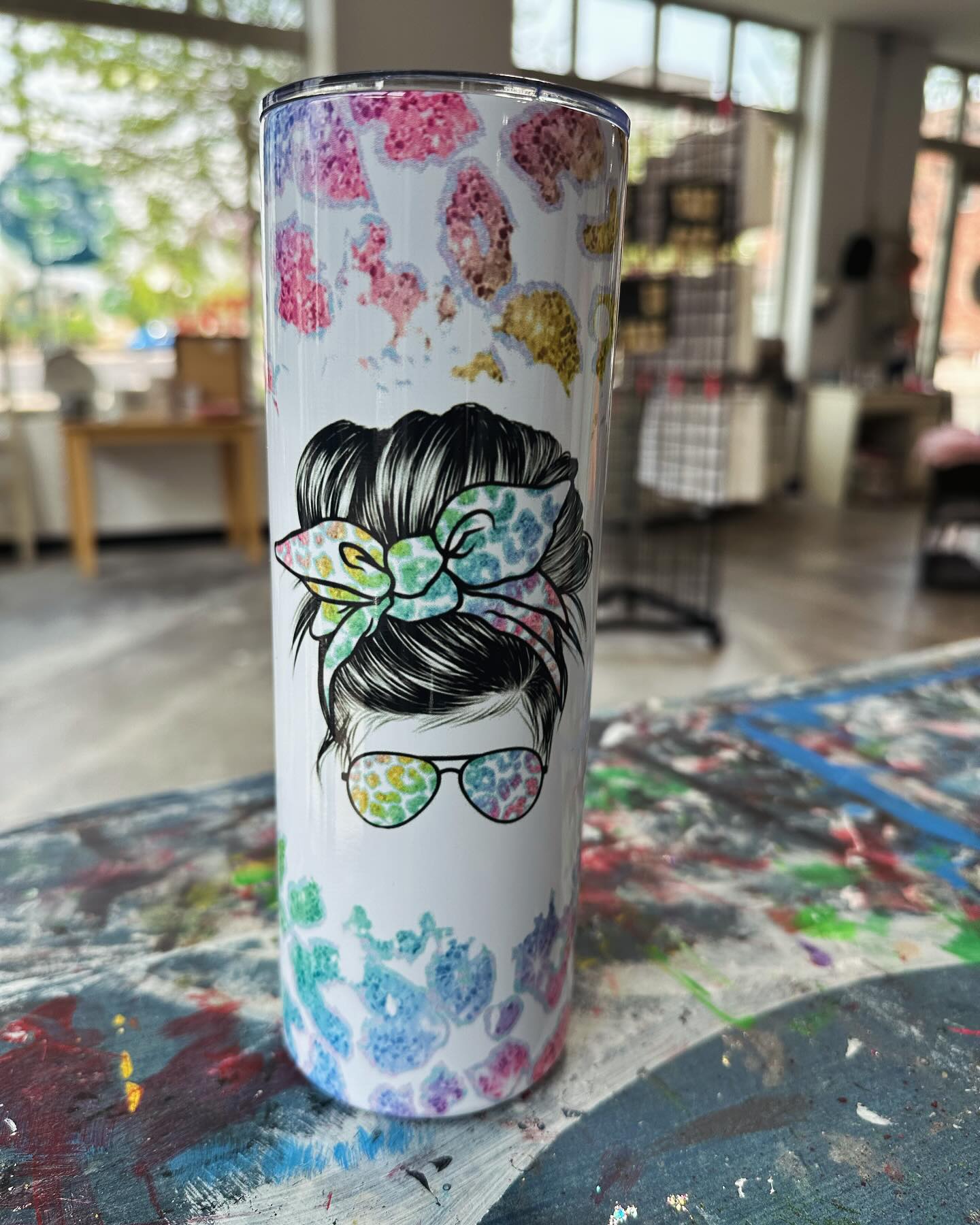 Cheetah Messy Bun Tumbler