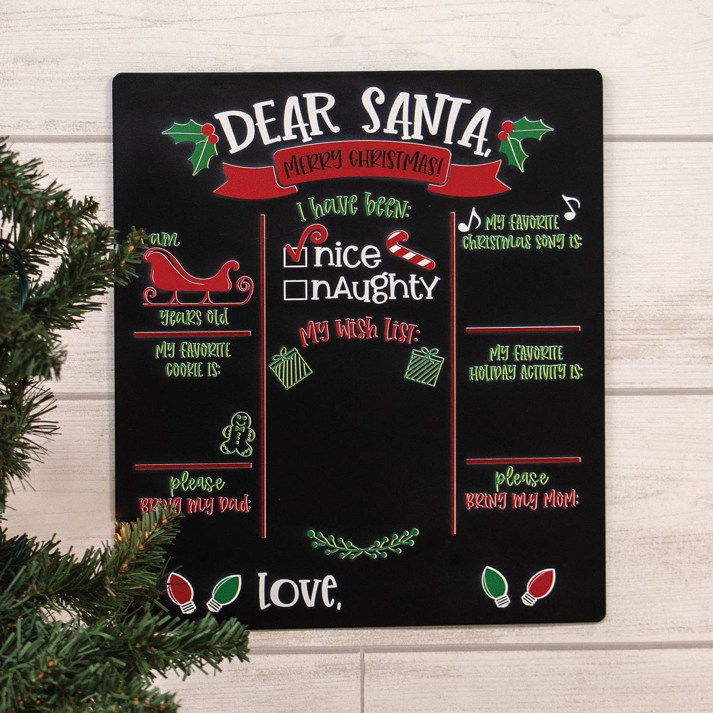 Dear Santa Metal Chalkboard Sign