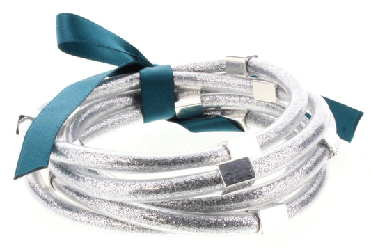 Silver Glitter Filled Bangles Bracelet Set
