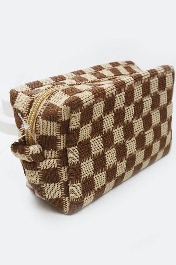 Pink Checkered  Cosmetic Bag