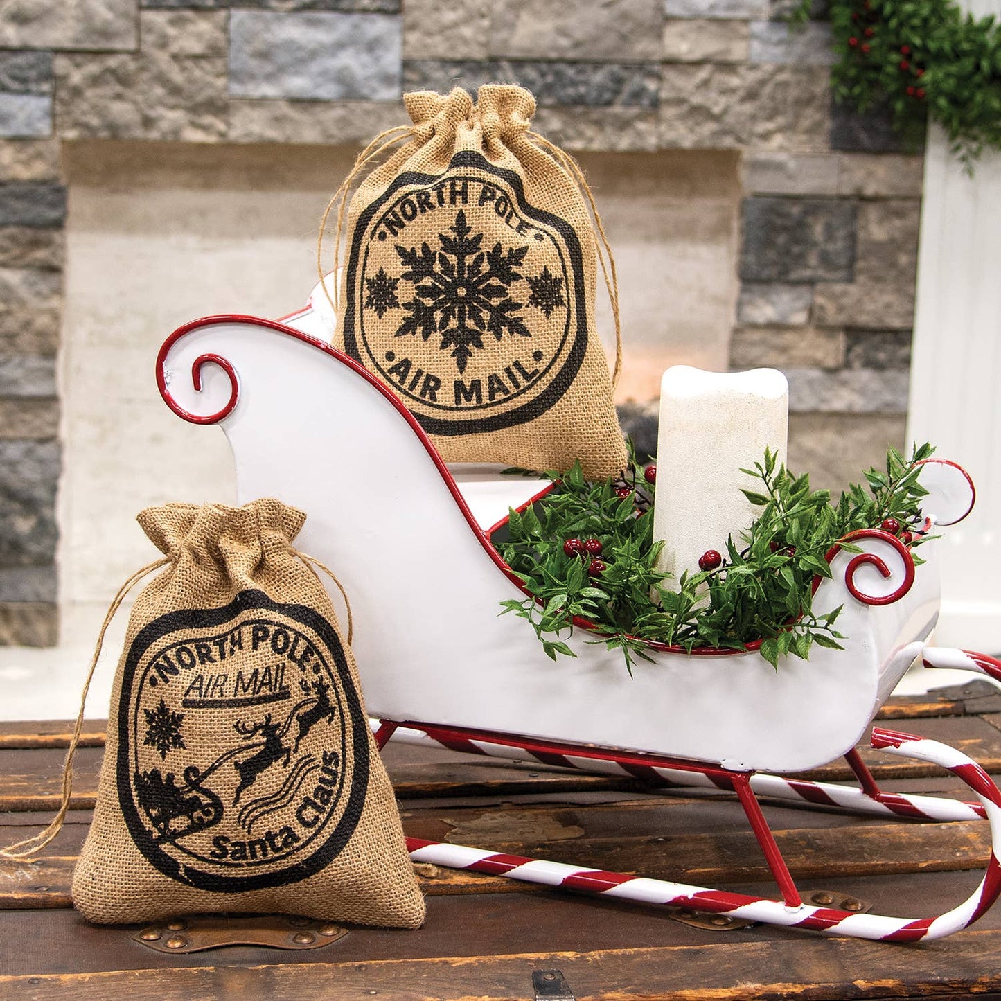 North Pole Air Mail Burlap Bag