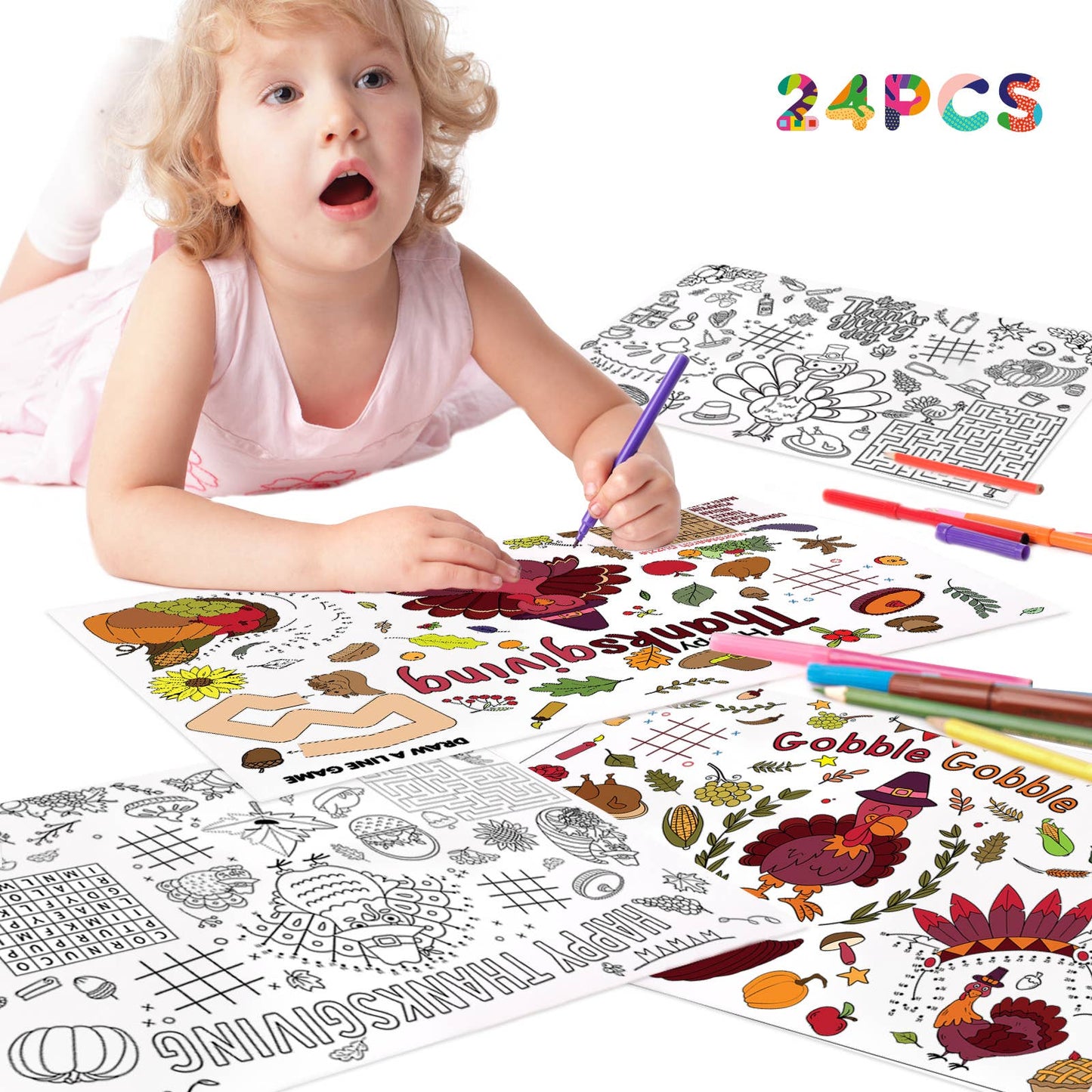 Thanksgiving Coloring Tablecloth Set