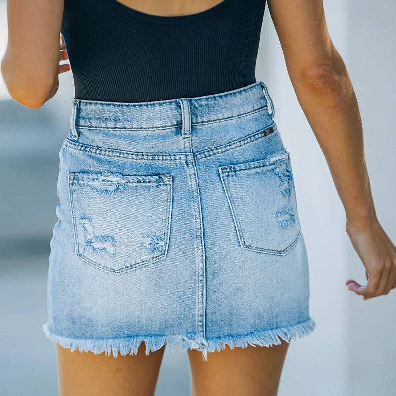 Distressed  Denim Mini Skirt