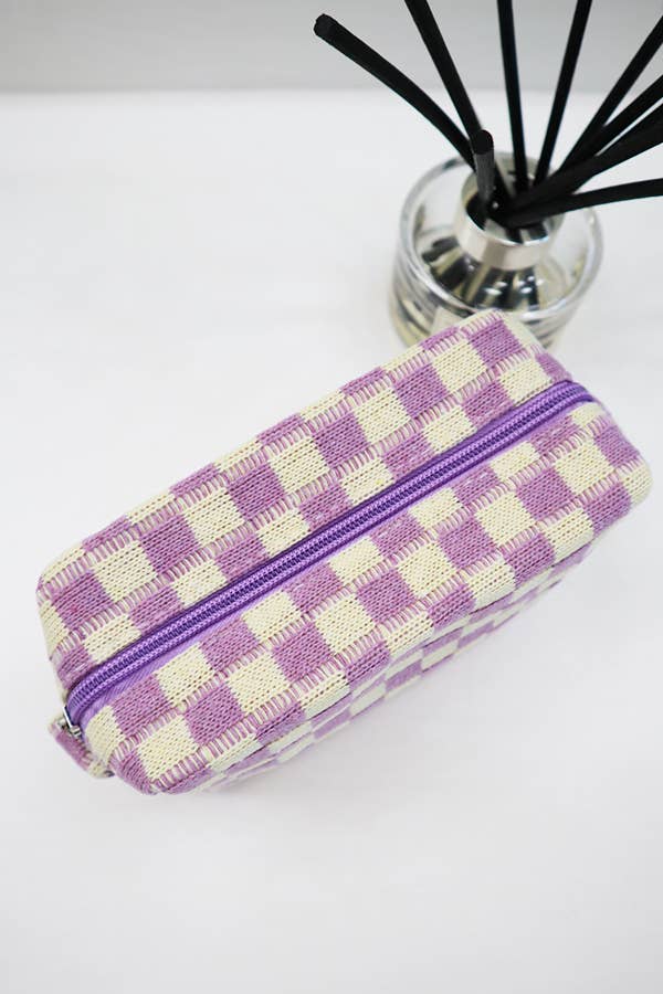 Pink Checkered  Cosmetic Bag