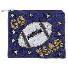 Navy Blue Sequin "Go Team" Football Coin Purse