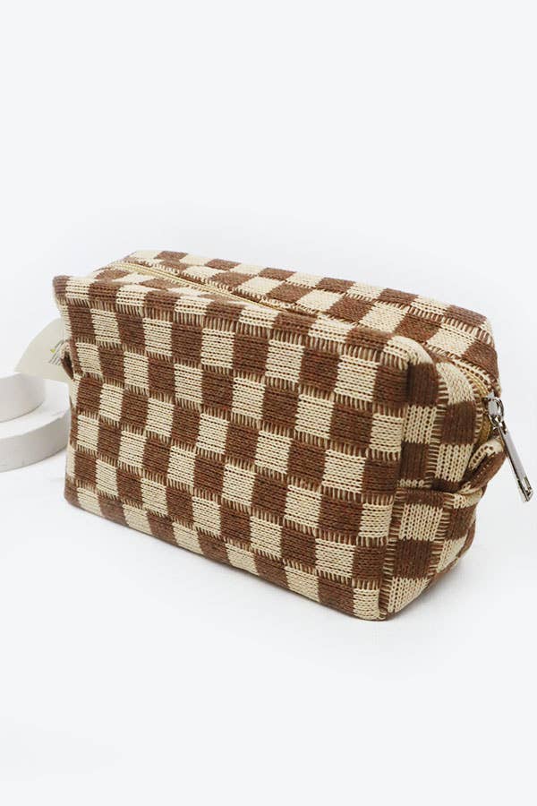 Pink Checkered  Cosmetic Bag