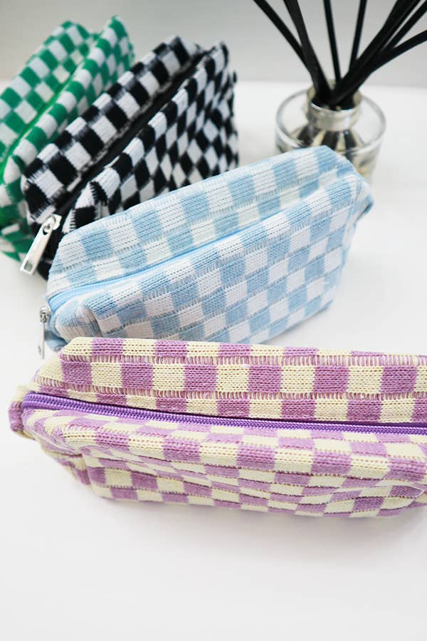 Pink Checkered  Cosmetic Bag
