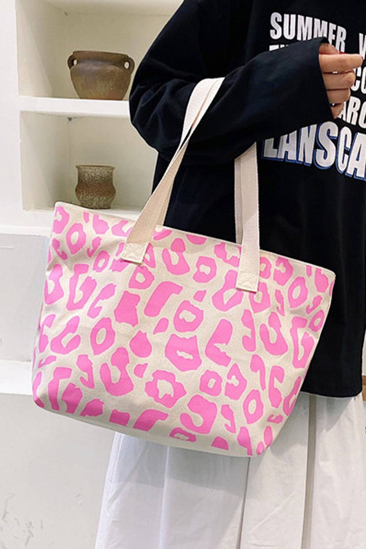 Pink Leopard Print Canvas tote