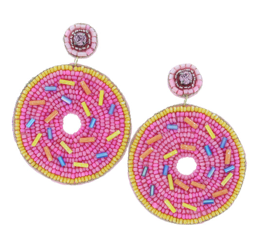 Pink Bead Donut with Sprinkles Earrings