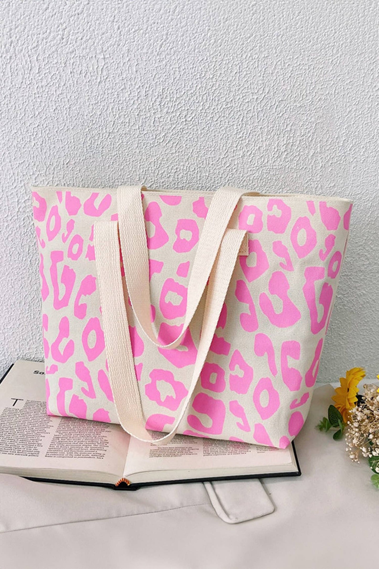 Pink Leopard Print Canvas tote