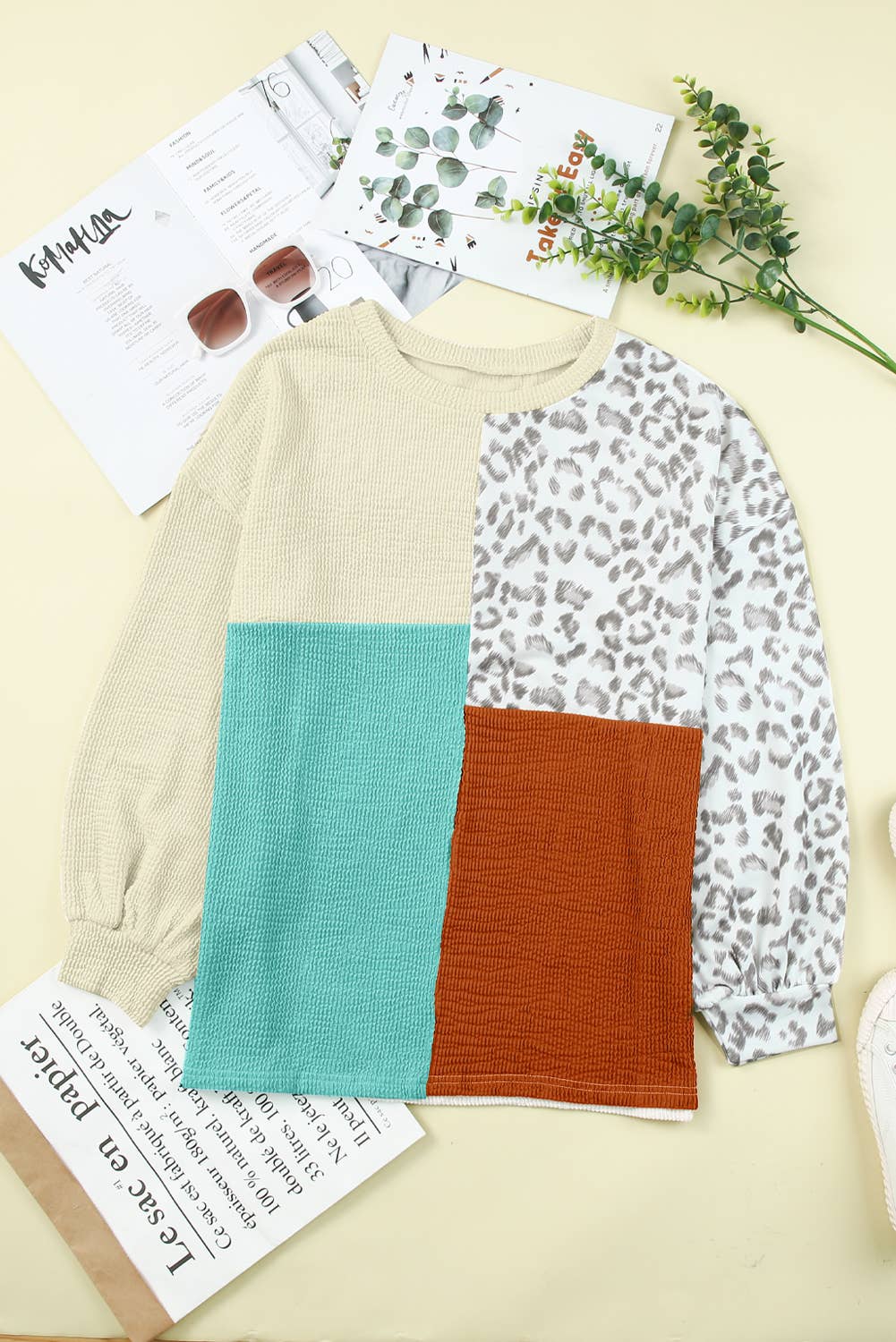 Cheetah Patchwork Ribbed Top