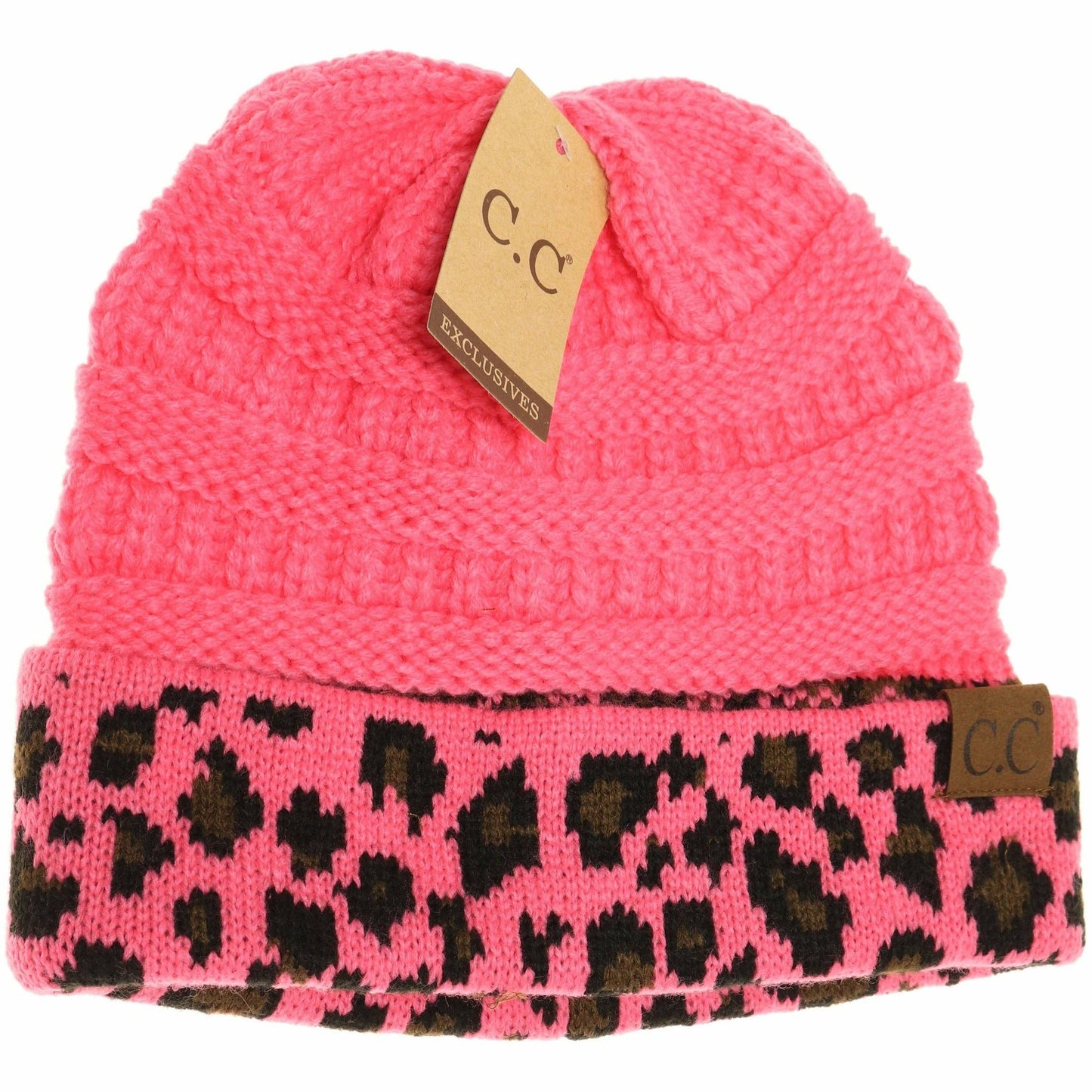 Pink Leopard Print Beanie