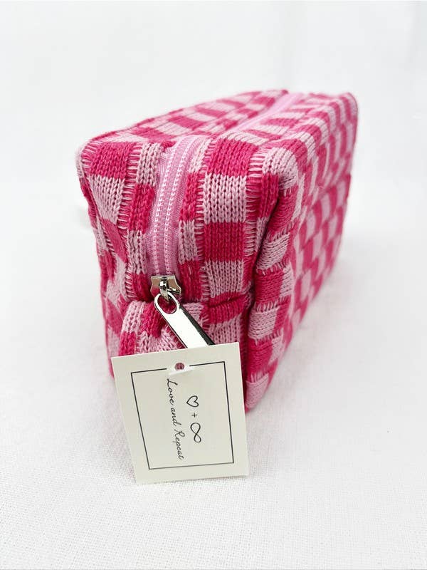 Pink Checkered  Cosmetic Bag