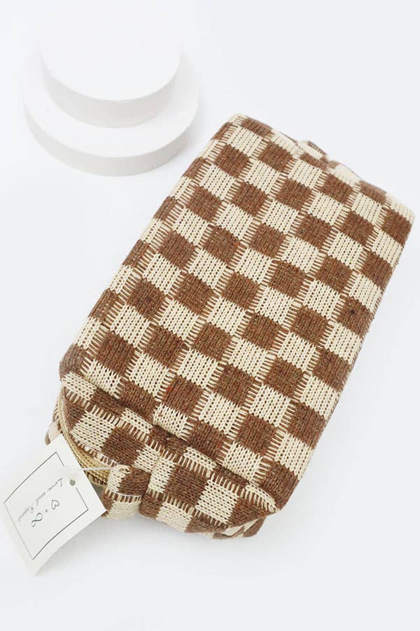 Pink Checkered  Cosmetic Bag