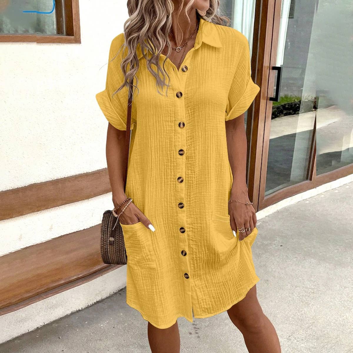 Yellow button dress