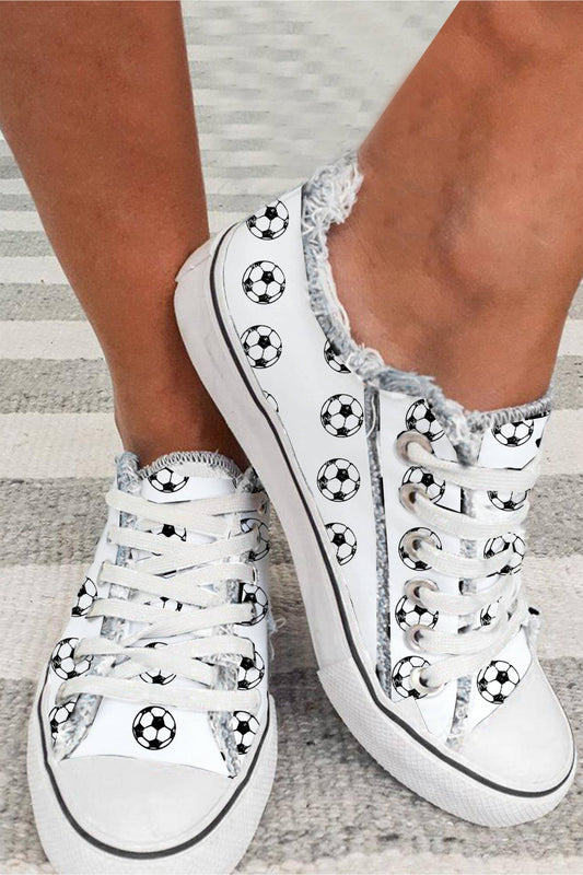 Soccer Print Frayed Canvas Sneakers