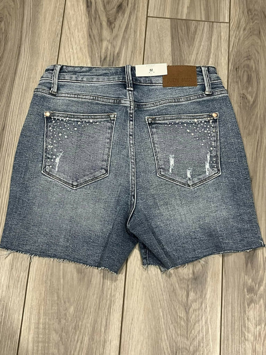 Judy Blue: High Waisted Rhinestoned Light Washed Shorts