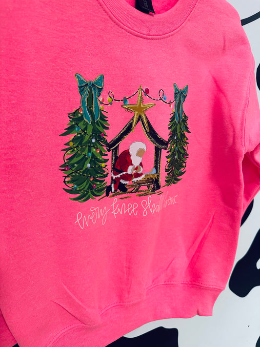 Santa at the manger kids crew neck