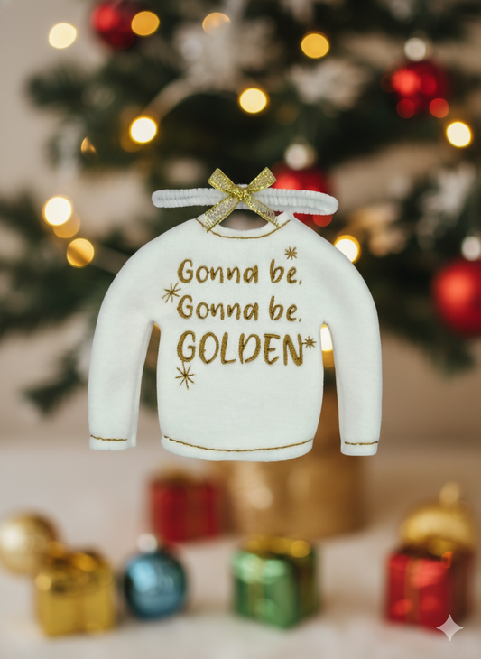 Pop Girl Gonna Be Golden Elf Sweater and Accessorizing Headband – Embroidered Holiday Elf Outfit