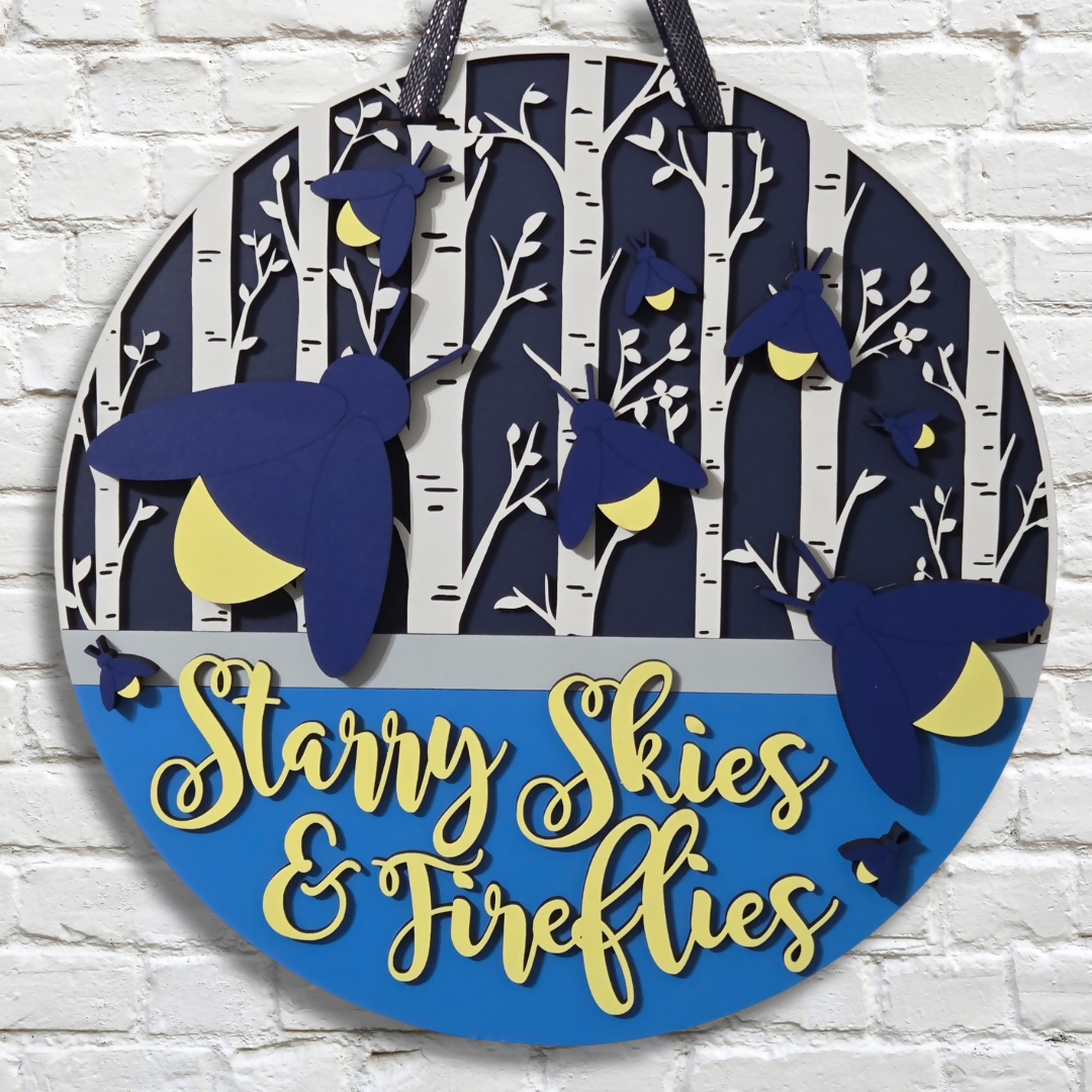 Starry Skies & Fireflies Door Hanger – Layered Summer Night Decor