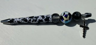Cow Print w Cross Charm Beaded Pen