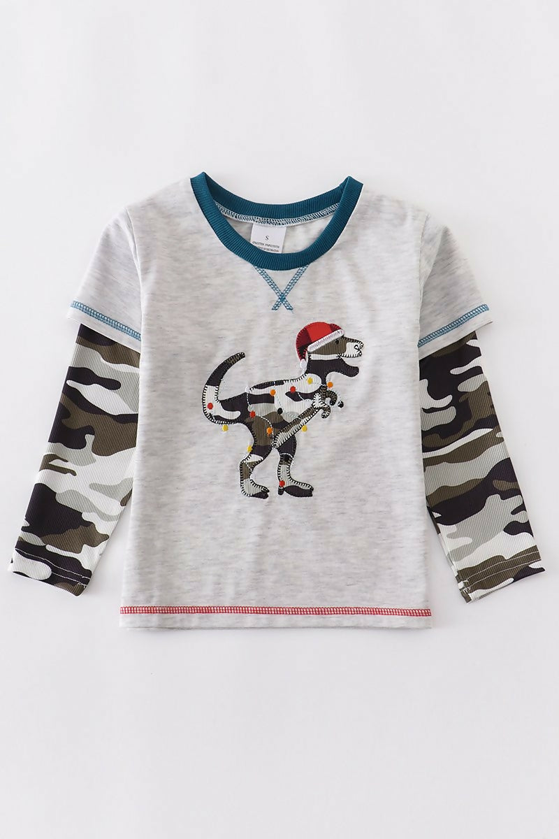 gray.camo dino christmas light top