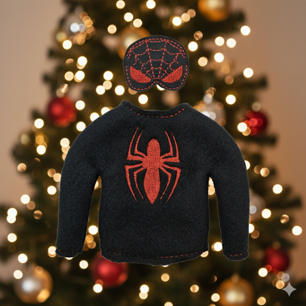 Spidey Arachno Kid Elf Costume – Black & Red Hero Elf Outfit