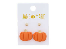 Orange Pumpkin and Gold Stud Earring Set