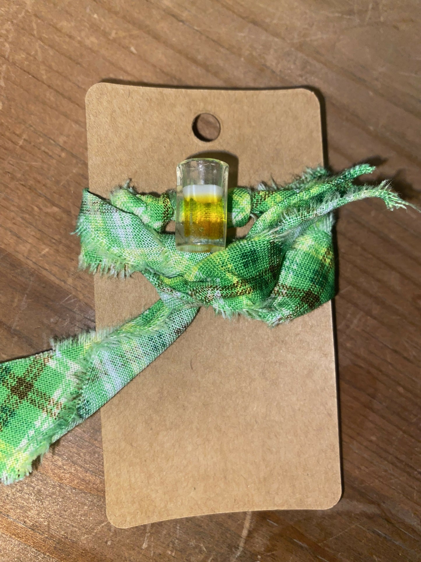 Green Plaid wrap with Beer Mug charm