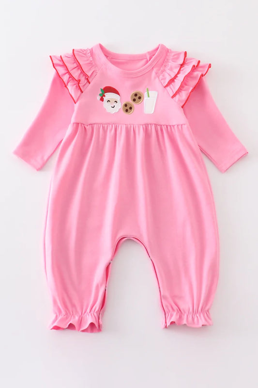 pink santa cookies and milk ruffle romper