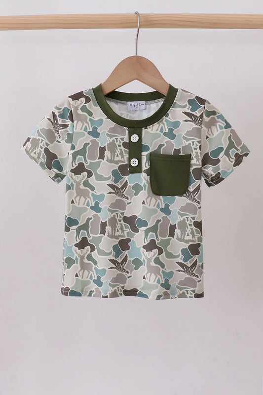 Camouflage Duck Print Pocket Top