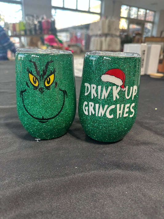 Green man glitter wine glass