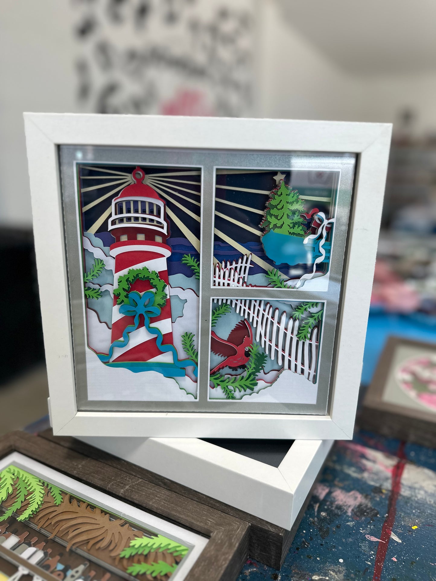 Christmas Lighthouse 3D Photo Frame