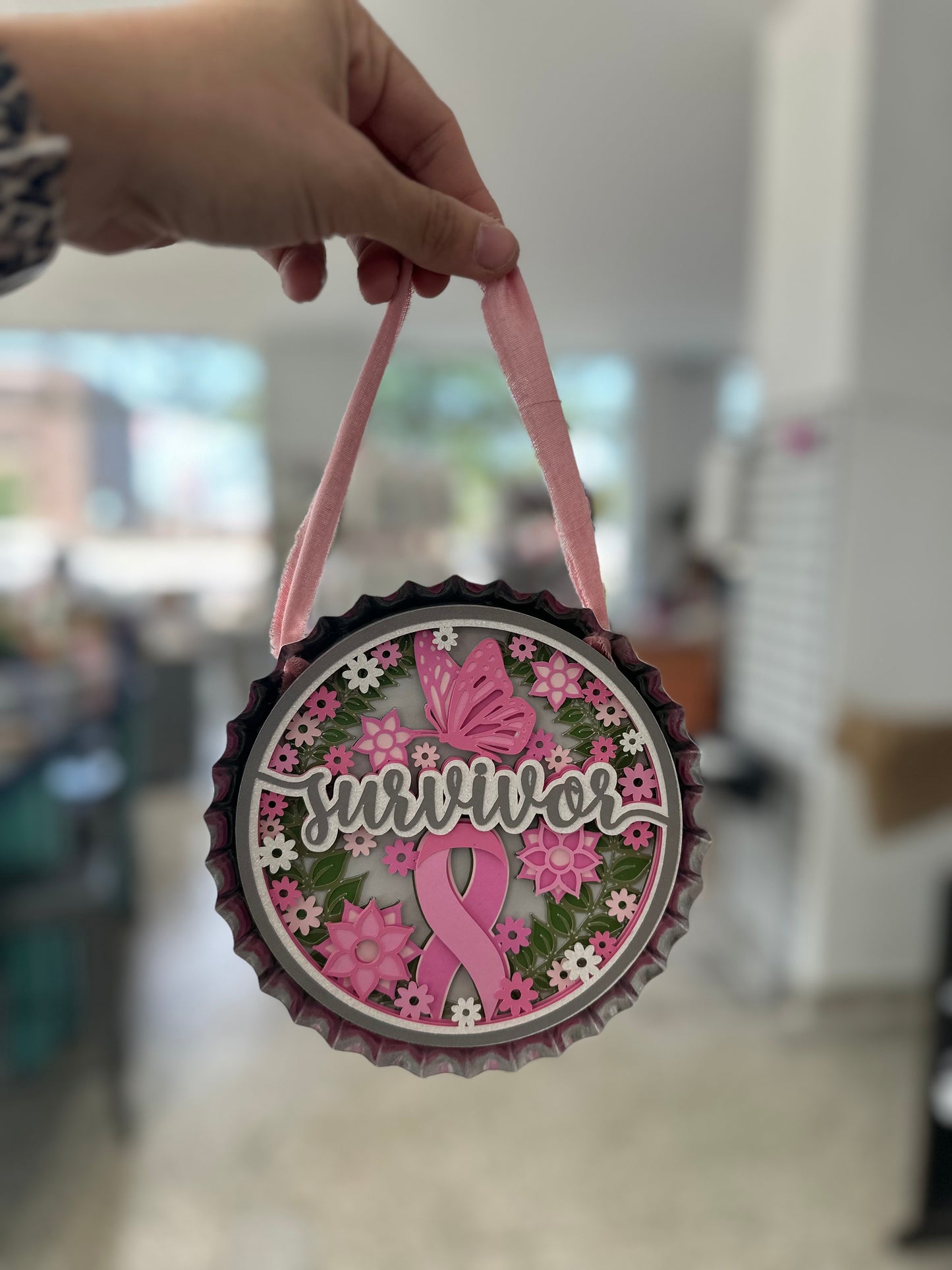 Breast Cancer Bottle Cap Hanger