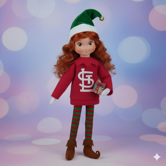 Cardinal Elf Sweater – Embroidered Red Fleece Outfit for Mini Elves