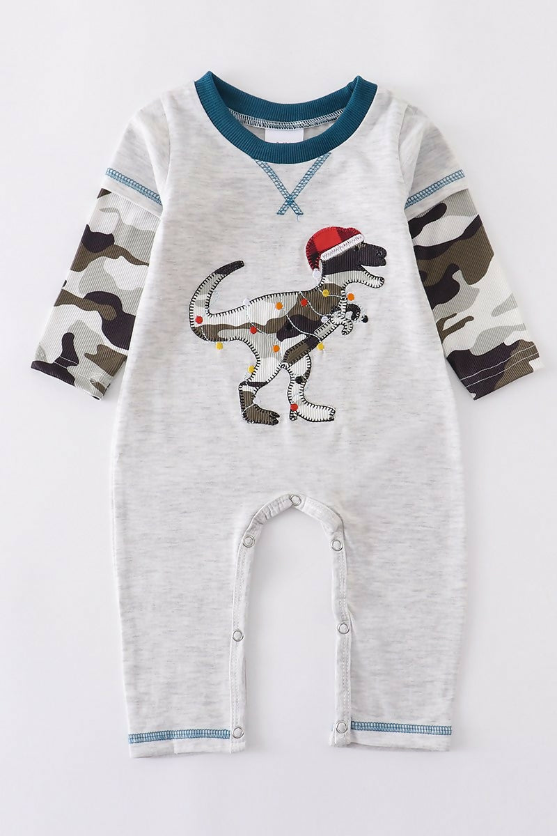 gray.camo dino christmas light romper