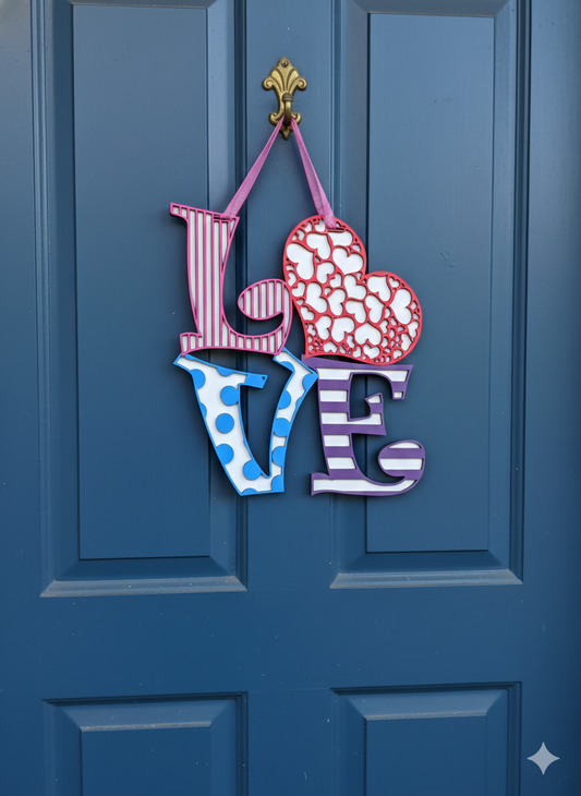 Polka Dot & Stripe LOVE – 3D Layered Door Hanger