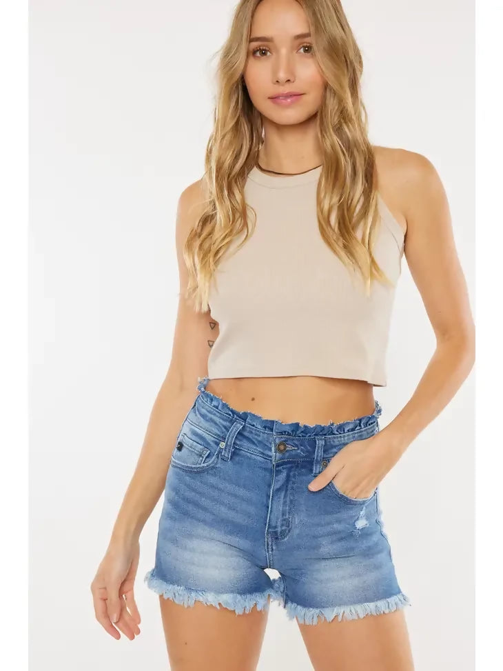 medium wash KanCan ruffle waist