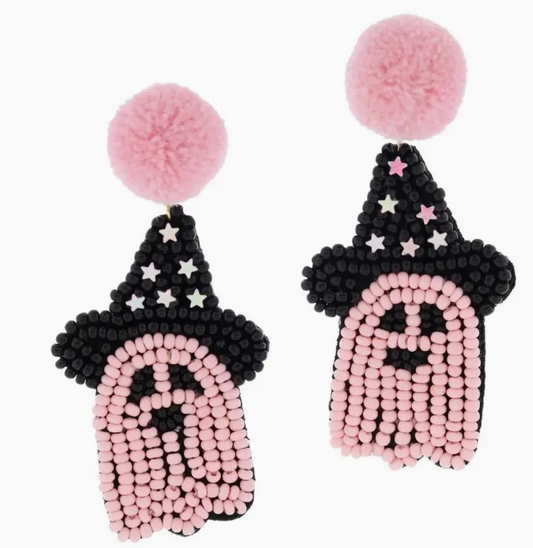 Pink Beaded Ghost Earrings