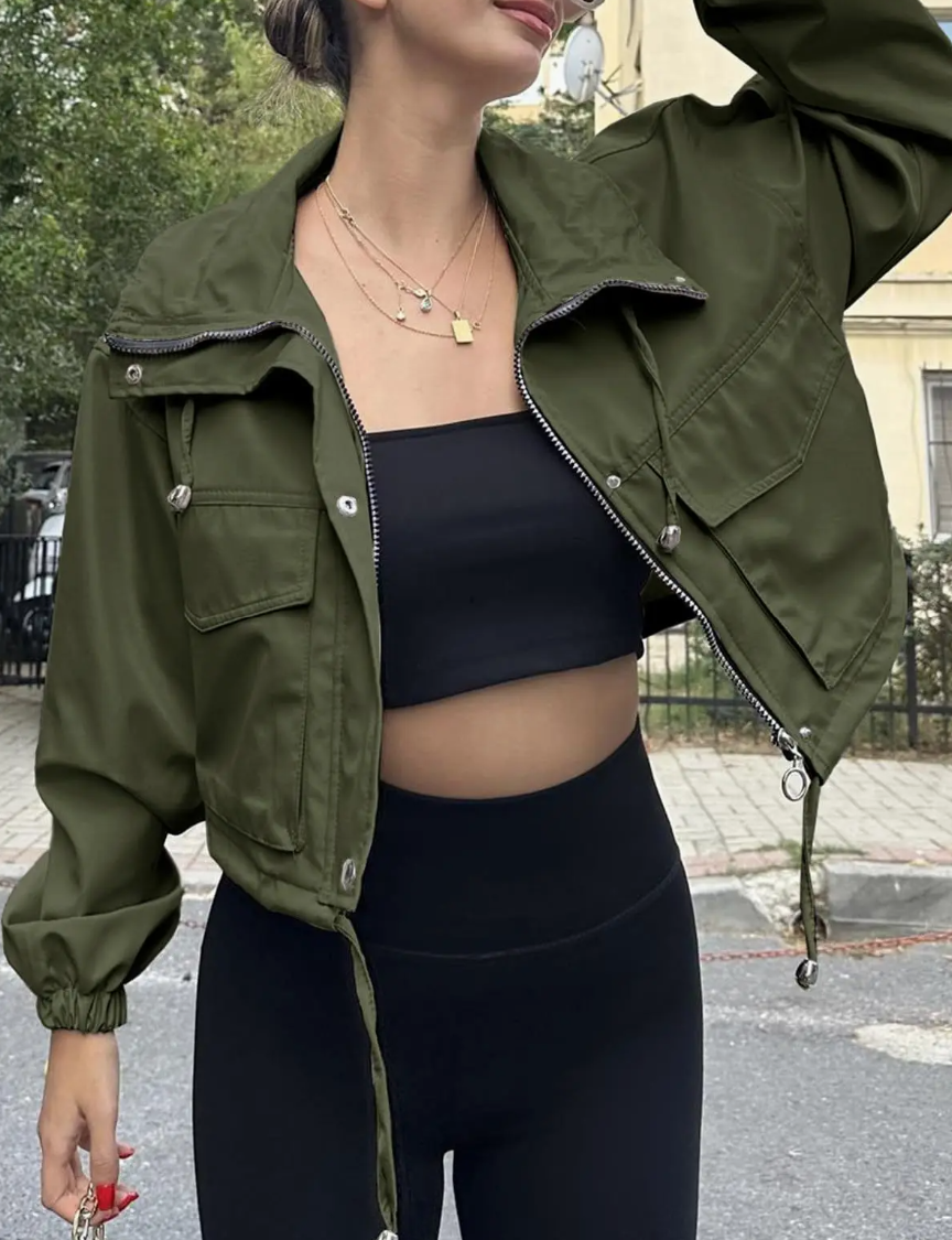 Army Green Cropped Windbreaker
