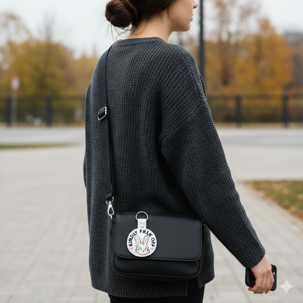 Kindly Fuck Off Embroidered Keychain | Cute but Sassy Bunny Vinyl Keychain