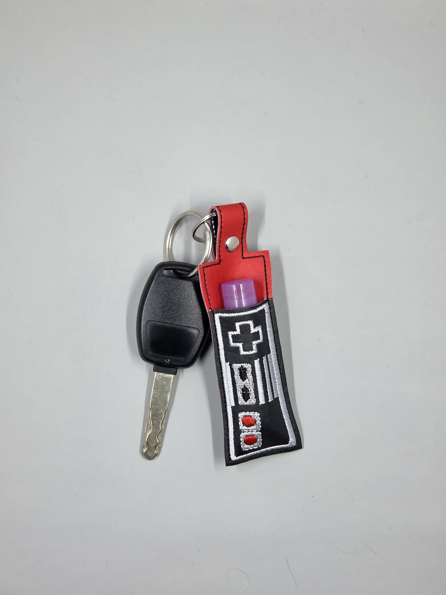 Classic Controller Embroidered Chapstick Holder | Vinyl Lip Balm Holder Keychain