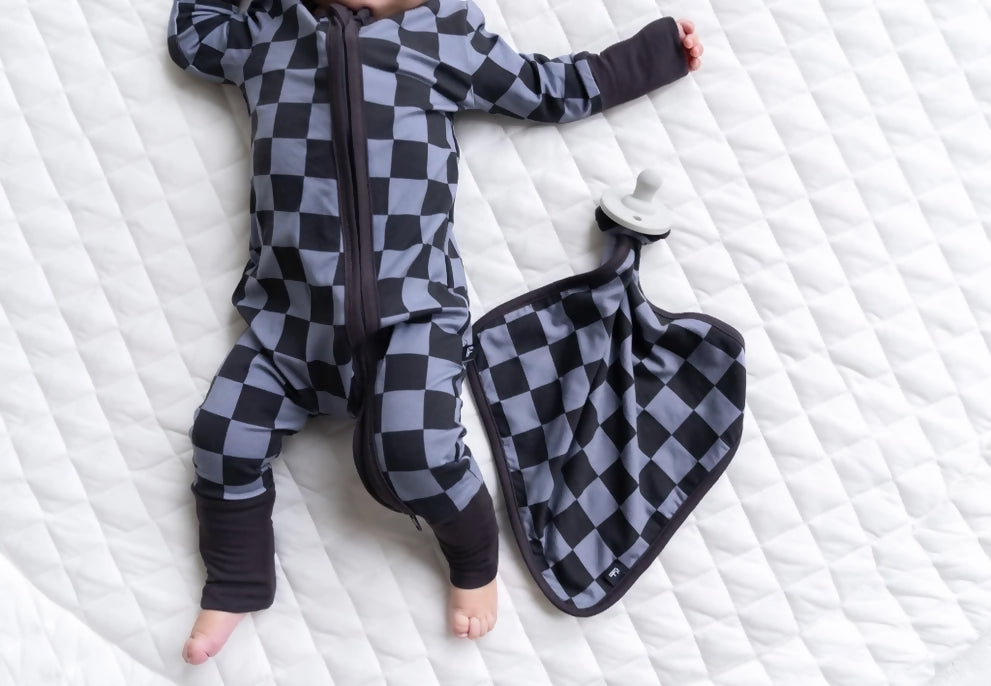 Stone Checkered Bamboo Zippy Romper