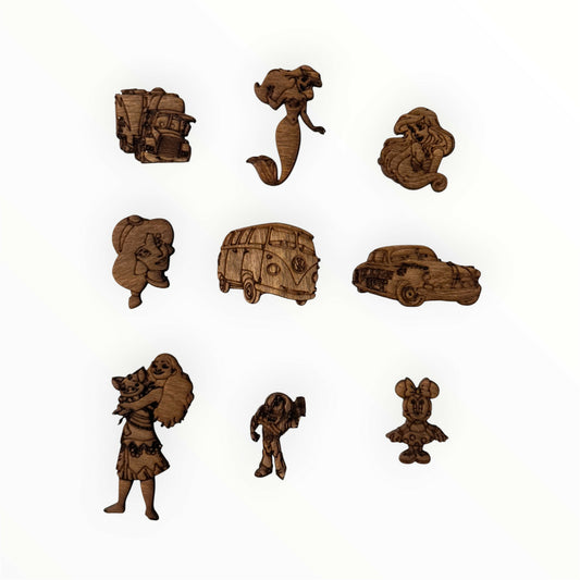 Pocket sized wooden cartoon characters