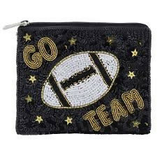 Black Sequin "Go Team" Football Coin Purse