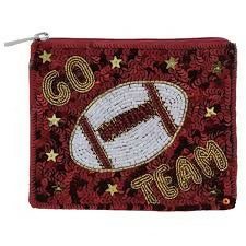 Maroon Sequin "Go Team" Football Coin Purse