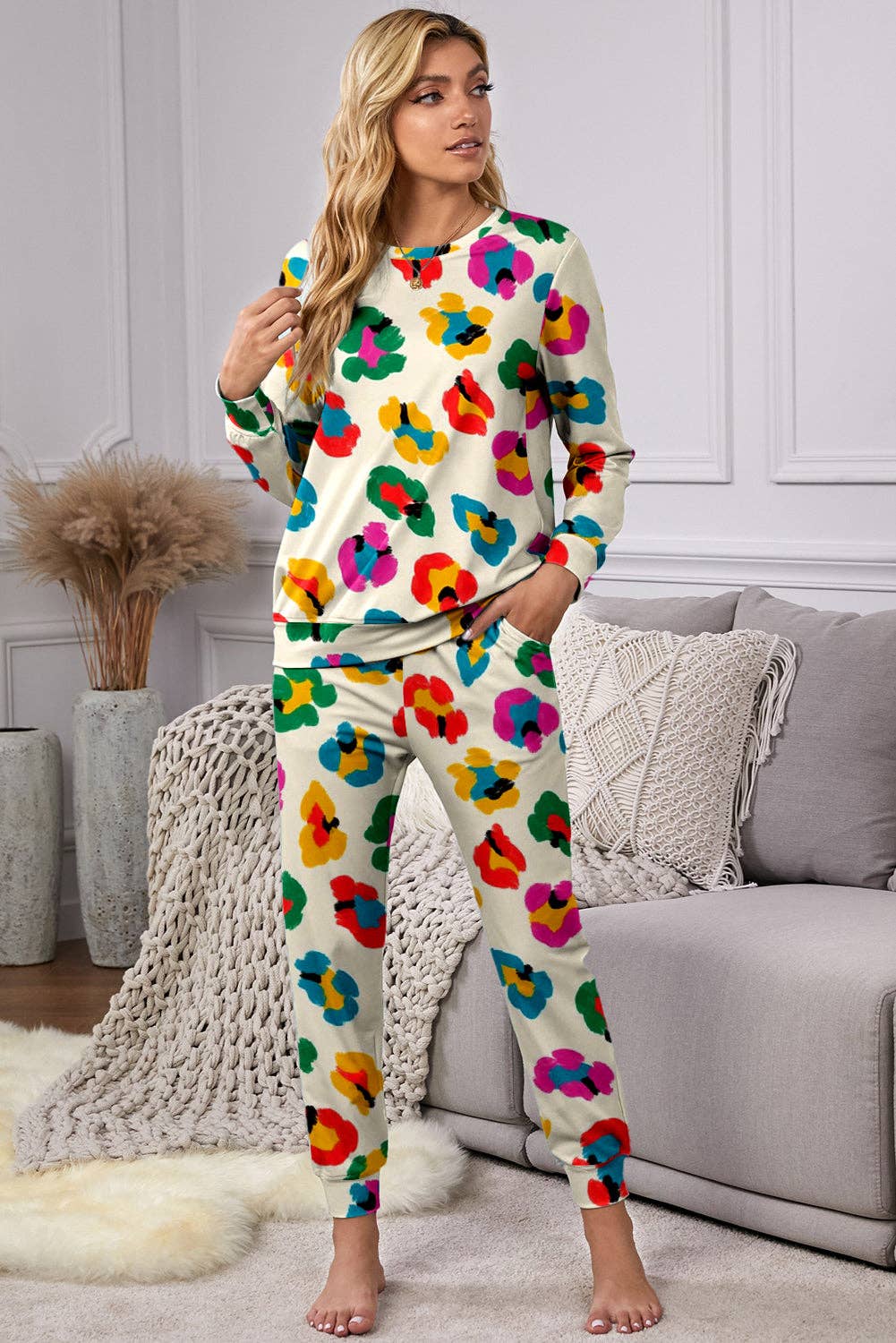 Multi color Leopard Print Lounge Set