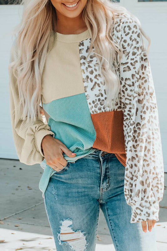 Cheetah Patchwork Ribbed Top