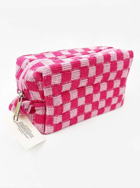 Pink Checkered  Cosmetic Bag
