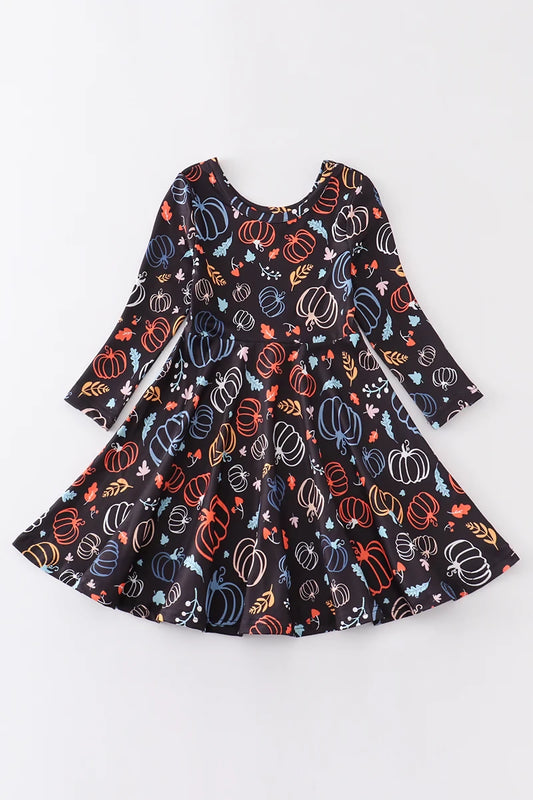 navypumpkinprintdress